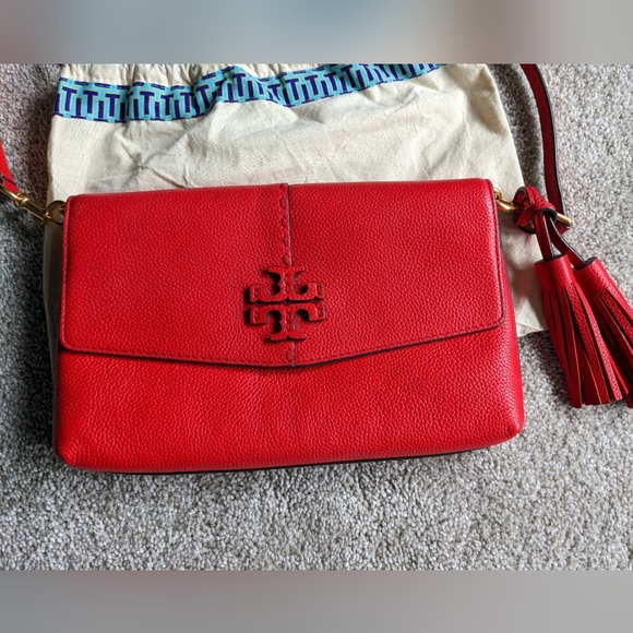Tory Burch red McGraw crossbody purse handbag EUC - Picture 2 of 11
